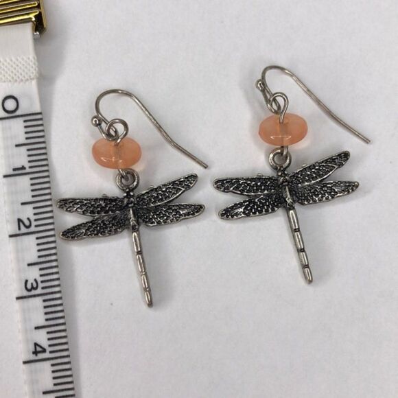 Dragonfly Dangle Fish Hook Silver Spring Nature Earrings - Picture 7 of 9